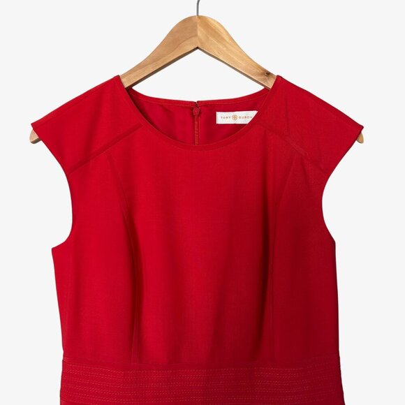 Tory Burch Megan A-Line Red Dress with Cap Sleeves Womens Size 4 Holiday Party - Picture 3 of 10